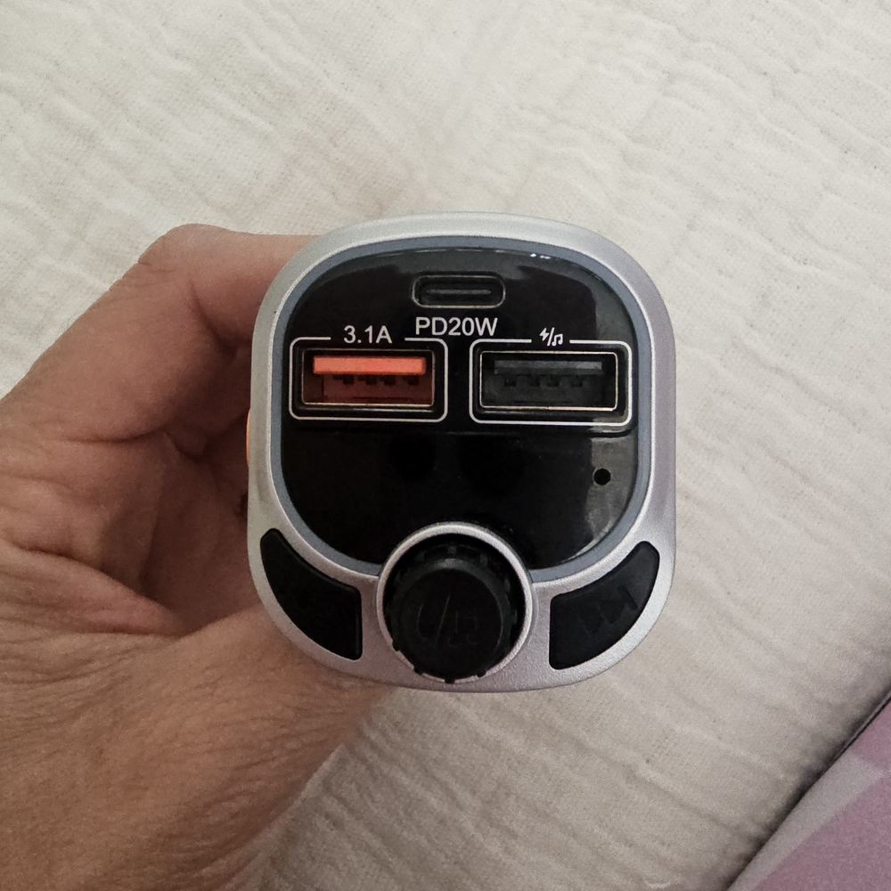 Bluetooth FM Transmitter + Type C&
USB-A Car Charger: Fast Charging